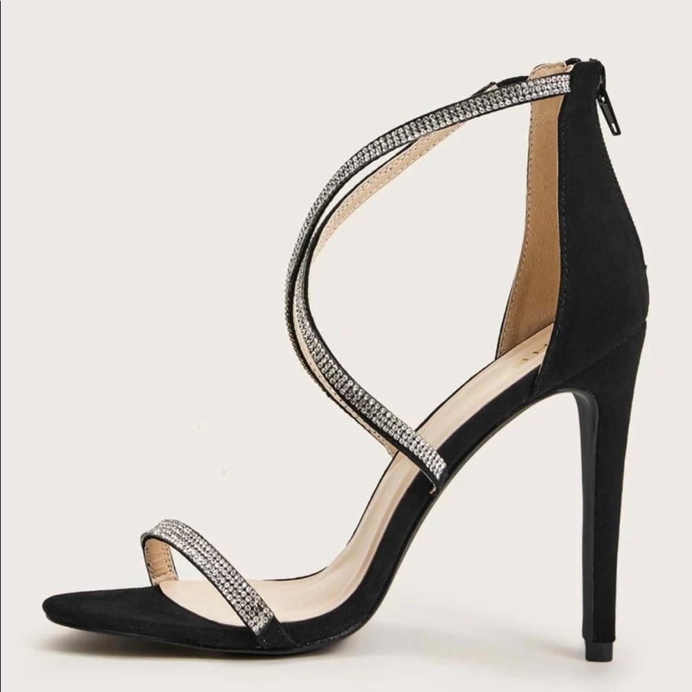 Black Rhinestone Strap Stiletto Heels
